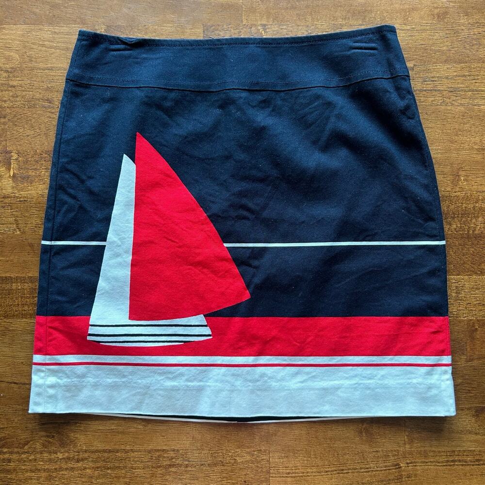 Talbots women’s red white and blue sailboat nautical coastal mini skirt size 8